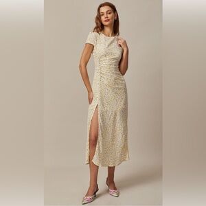 The Yellow Round Neck Floral Midi Dress RIHOAS